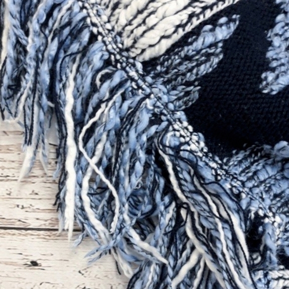 INC International Concepts Blue Aztec Southwestern Print Fringed Poncho Sweater - Picture 7 of 7
